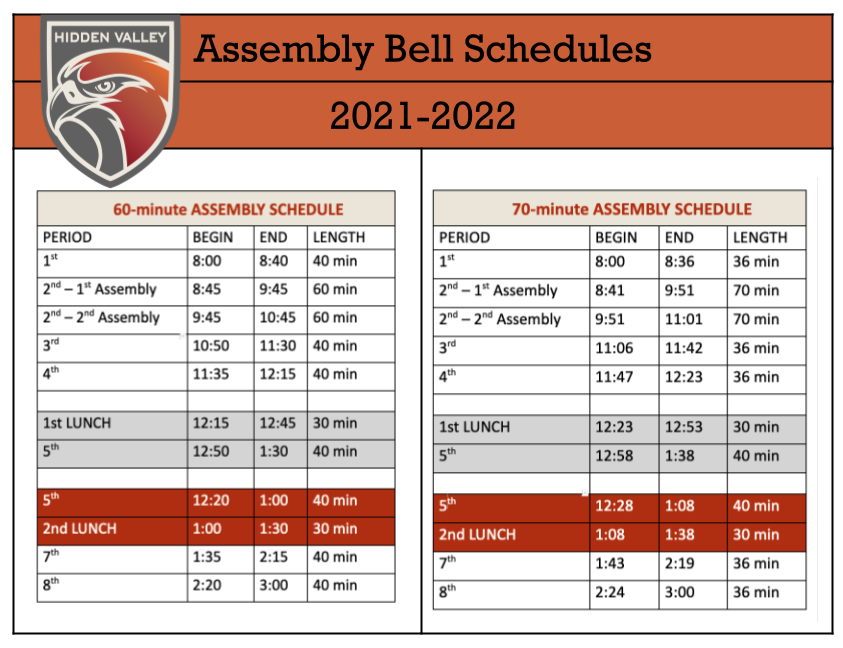 Bell Schedule Hidden Valley Middle